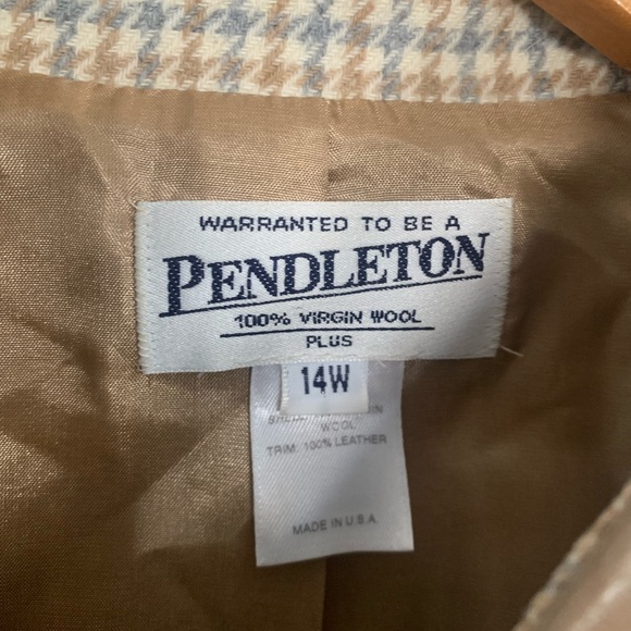 Vintage Pendleton Women’s 100% Wool Zip Up Jacket with Leather Trim Size 14W - Picture 3 of 4